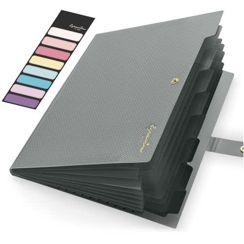 Sooez Accordion File Organizer, Letter Size Expanding File Folder with Labels, 8 Pocket Folders for Document, Portable Paper Bill Receipt Organizer for Home School Office Supplies, A4 Size, Grey