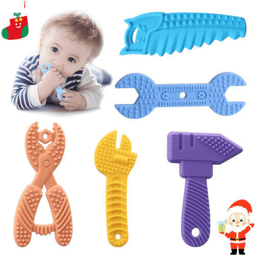 5PCS Baby Teething Toys, Silicone Sensory Teether Toys for Babies, Infant Toys 0-6 Baby Shower Gifts for 3 9 12 Month 1 One Year Old Girls Boys, Newborn Kids Toddler Chew Toy, Travel Toys, BPA Free