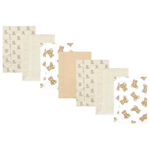 Hudson Baby Unisex Baby Cotton Flannel Burp Cloths, Teddy Bears 7 Pack, One Size