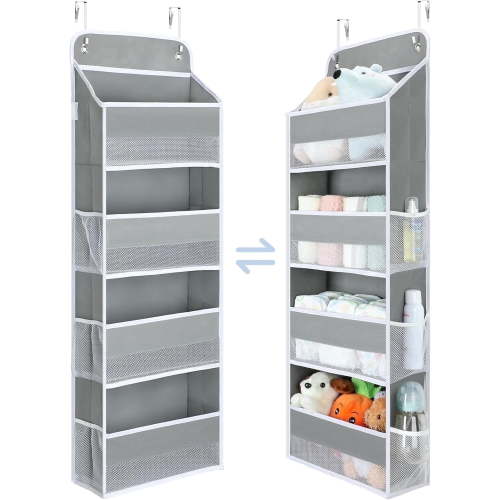"Yecaye Over the Door Organizer, 4-Tier Hanging Storage, Gray Fabric with Mesh Pockets, 42.52""x13.78""x5.5"