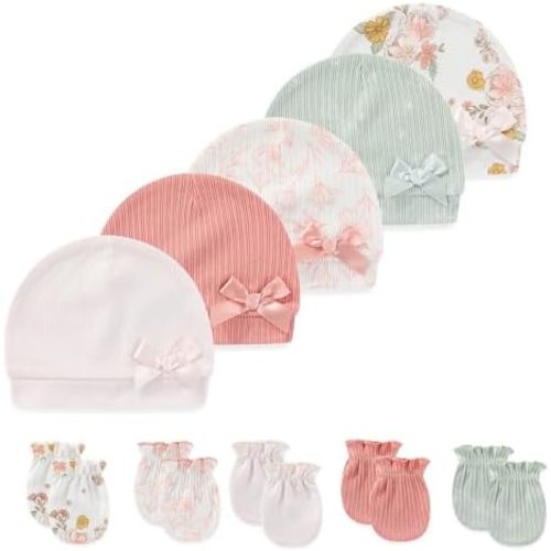 10 Pieces Newborn Baby Cotton Cap and Mitten Sets