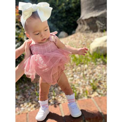 Muslin Tutu Bubble, Rose Tan Grid