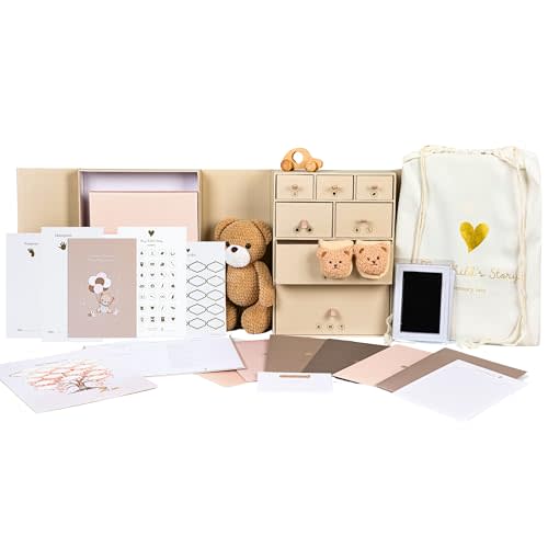 Baby Keepsake Box | Memory Organizer Gender Neutral, Acid-Free Newborn Keepsake, Easy to Use for New Baby, Maternity Gift, Baby Shower,Pregnancy, Mother’s Day w/Baby Memory Book, Labels for Pregnancy