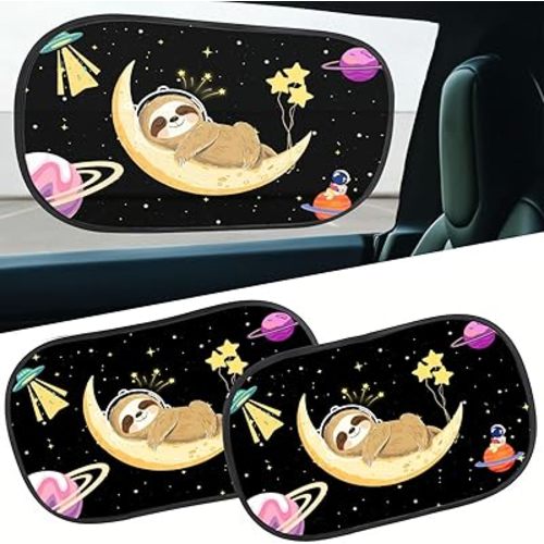 2pcs Sloth Galaxy Window Sun Shade for Sedan SUV Truck (21x14 Inches), Sun Shades for Side Window, Accessories for Kids, Baby Window Shades, Christmas Car Decor