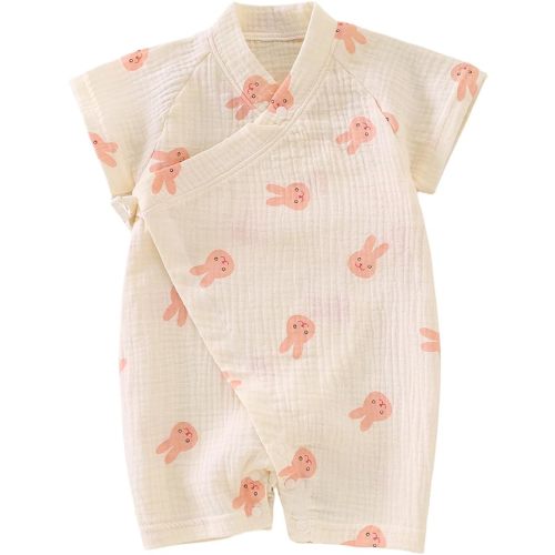 BINIDUCKLING Baby Kimono Cotton Muslin Romper 0-3 M Rabbit