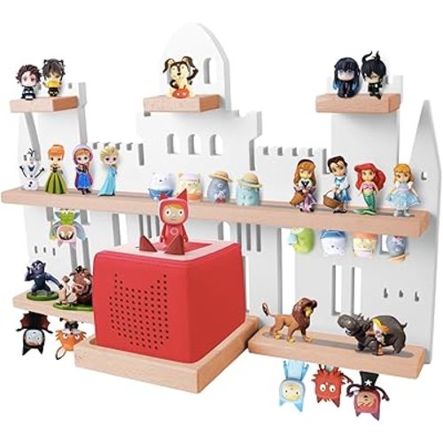 Tonie Shelf Castle for Toniebox,Wall Mounted Tonie Shelf Set,Tonie Figures Tonie Storage,Magnetic Wooden Floating Shelves Compatible with Toniebox for Kids Room (White)