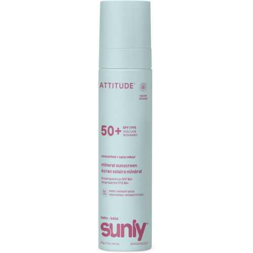 🍼Attitude Unscented Spray Face & Body Baby Mineral Sunscreen SPF 50, 85 GR