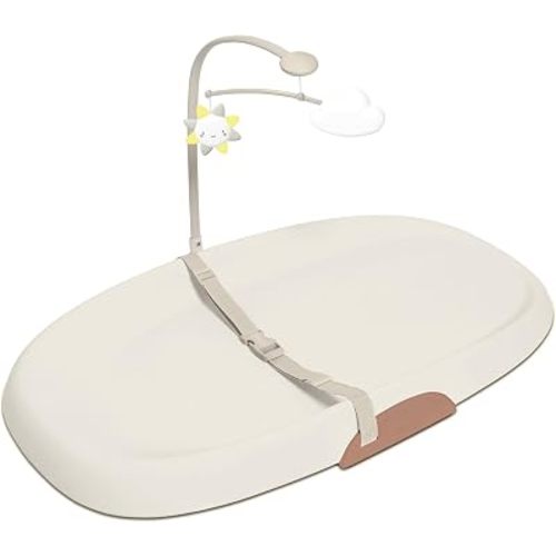 Skip Hop Baby Changing Pad Nursery Style Wipe-Clean Contoured with Cushioned Foam, Non-Skid Base, Built-in Safety Belt & Tuck-Away Toy Bar Fits Standard Changing Tables, Oat