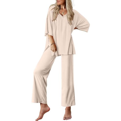 Ekouaer Lounge Sets for Women Pajamas Set Short Sleeve Tops and Long Pants Soft 2 Piece Outfits with Pockets S-XXL
