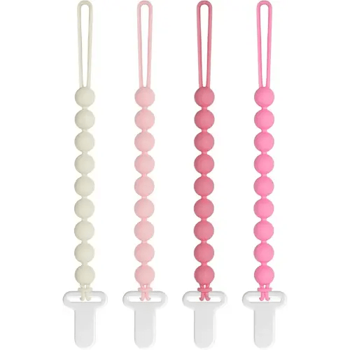 Pacifier Clips Baby Girls - Draklary 4 Pack Paci Clip Silicone Soothe Baby Binky Holder for Newborn Essentials Shower Birthday Gift