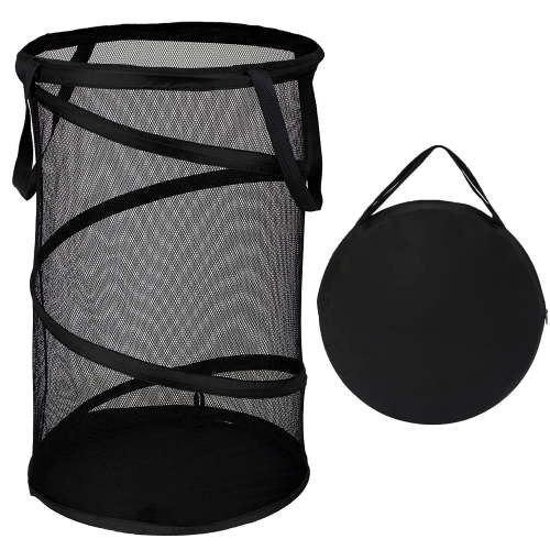 Black Large Collapsible Laundry Basket Foldable Mesh Pop Up Hamper with Handles for Laundry Room, Bathroom, Kids Room, College Dorm, Travel, Camping, Gift Basket