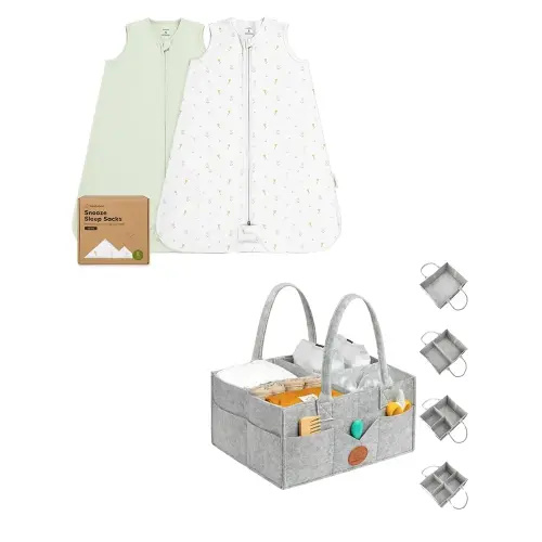 KeaBabies 2-Pack Wearable Sleep Sacks with Zipper and Baby Diaper Caddy Organizer - Cotton, Lightweight, Easy to Use - Large Diaper Organizer for Nursery