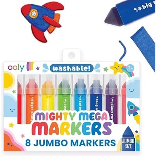 Ooly Thick Toddler Markers with Jumbo Grip, Mighty Mega Triangle Tip Markers for Toddlers with Jumbo Barrel, Perfect for Little Hands - TRIANGLE TIP