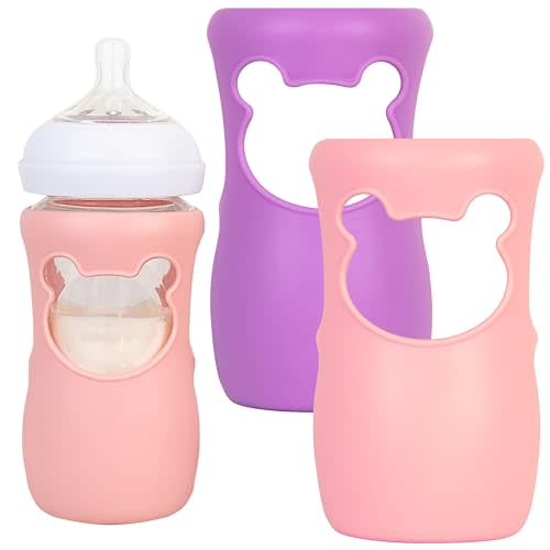 Philips Avent Silicone Baby Bottle Sleeves - Anti Breakage Holder for Natural Glass Baby Bottles, Compatible with Avent, 8oz - Pack of 2 (Pink and Purple)