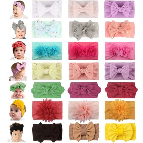 WZT 21PCS Baby Nylon Headbands 7 styles Hairbands Hair Bow Elastics for Girl headbands with bows Newborns Infant Toddlers