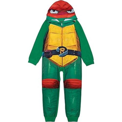Nickelodeon Teenage Mutant Ninja Turtle Onesie Pajamas for Boys - TMNT Kids Raphael Costume Hoodie - Fleece One-Piece PJs