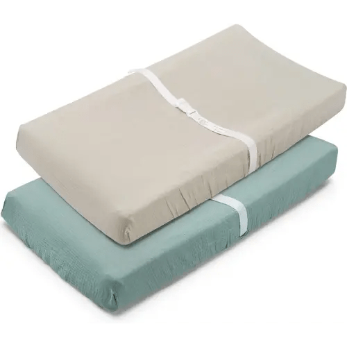 Muslin Changing Pad Cover for Baby Girls Boys-2 Pack 17"x 33" Cotton Soft Breathable Diaper Changing Pad Cover-Cozy Changing Pad Sheets-Neutral Boho Sage Green & Beige