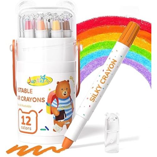 12 Color Twist Crayons for Toddlers 1-3 and Kids 4-8, Non-Toxic Washable Crayons 2-4, Ultra-Silky Easy-Grip Art Supplies, Ideal Coloring Gift for Boys and Girls