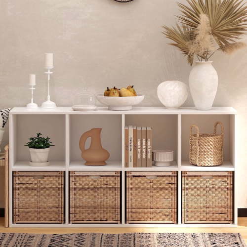 NEWADARA Wooden White 8 Cube Storage Organizer with Closed Back Panel, Cubby Storage Organizer with Compartments for Living,Display Shelf,Bookshelf