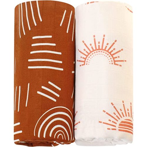 LifeTree 2 Pack Soft Bamboo Cotton Muslin Receiving Blankets - 3.2 Pack