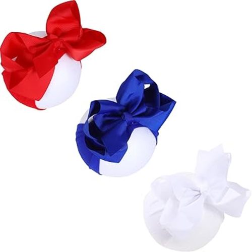 6 Inch Baby Girls Headband Bows, Soft Nylon Hairbands Cute Big Bow Super Elastic Headband for Baby Girls Newborn Infant Toddlers (Red Blue White, Large)