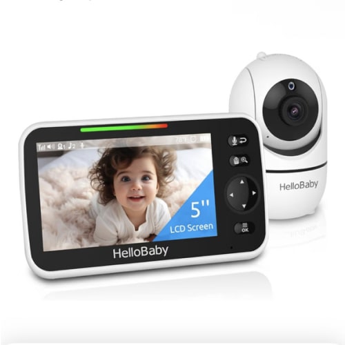 HelloBaby No WiFi Baby Monitor 5" Screen 30-Hour Battery Pan-Tilt-Zoom Video Upgrade with Camera and Audio, Night Vision, VOX, 2-Way Talk, 8 Lullabies and 1000ft Range, HB6550