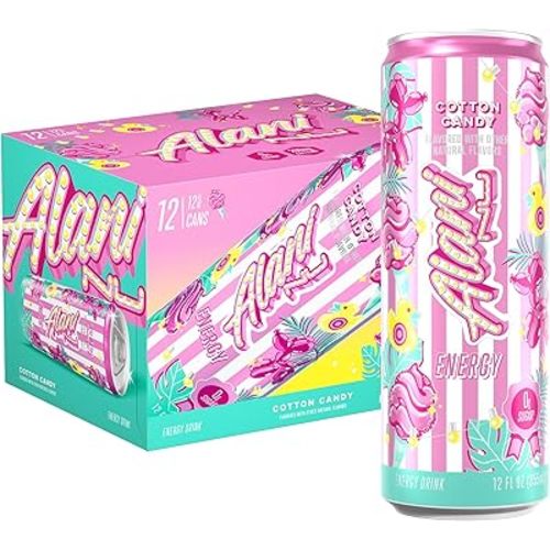 Alani Nu COTTON CANDY, Sugar Free, Low Calorie Energy Drinks, 200mg Caffeine, Biotin, B Vitamins, Zero Sugar, 10 Calories, 12 Fl Oz Cans, 12 Pack