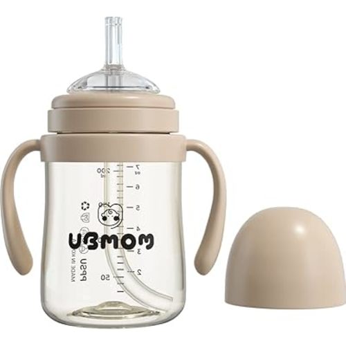 No-spill, Backflow prevention Sippy Cup with Straw, PPSU Learner Cup with Handle for Baby and Toddlers, BPA free, 6.76oz (Chocolate)