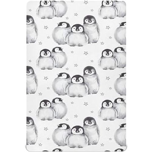 Cute Baby Penguins Fitted Crib Sheet for Boys Girls Baby Crib Sheet Crib Mattress Sheet Toddler Bed Sheets for Toddler Bed Mattress,52 X 28 in