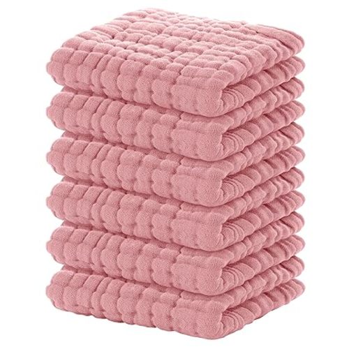 Yoofoss Muslin Baby Washcloths 100% Organic Cotton Face Towels 6 Pack Wash Cloths for Baby 12x12in Soft and Absorbent Baby Wipes (Bean Paste)