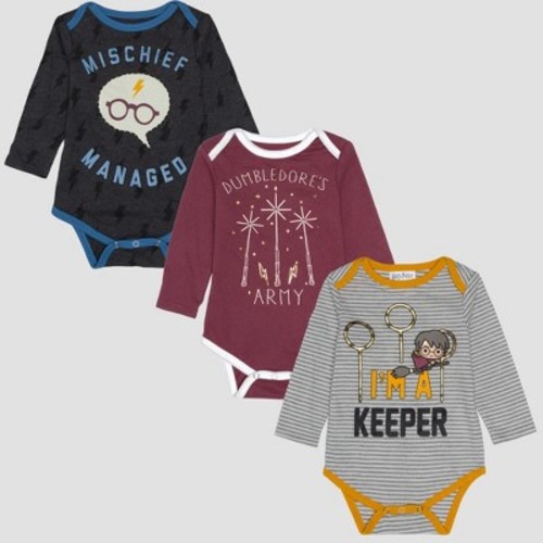 Baby Boys' Harry Potter 3pk Long Sleeve Bodysuits - Gray/Red