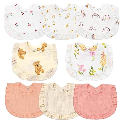 6 Pack Muslin Baby Bibs for Baby Girls, Muslin Bibs Drool Bandana Bibs (Sweet Pink)