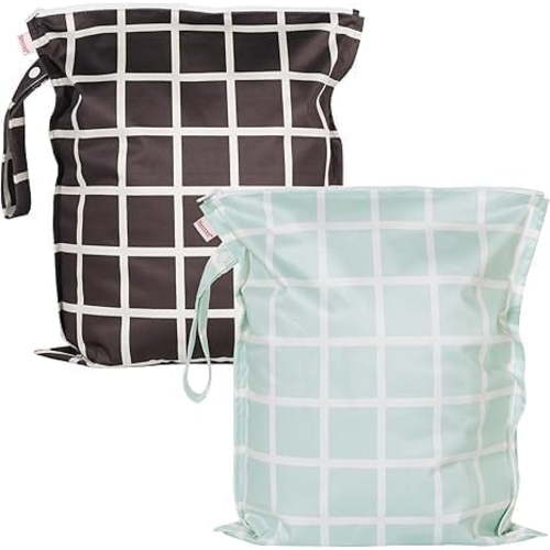 HECCEI Wet Dry Bag, 2-Pack Reusable Waterproof Wet Bags Leakproof Cloth Diaper Wet Bags for Travel & Diaper Changes, Soft Check