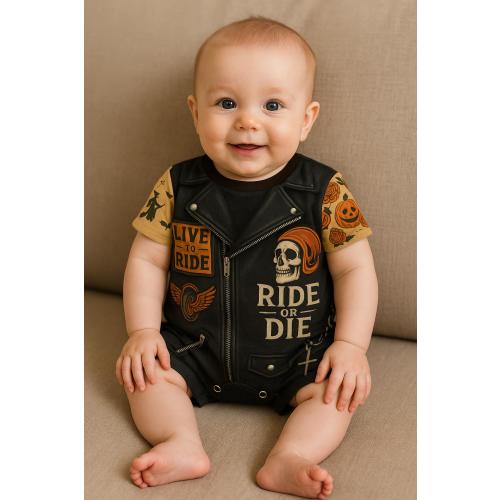 Biker Baby Romper: Ride or Die Skull Outfit, Punk Rock Costume