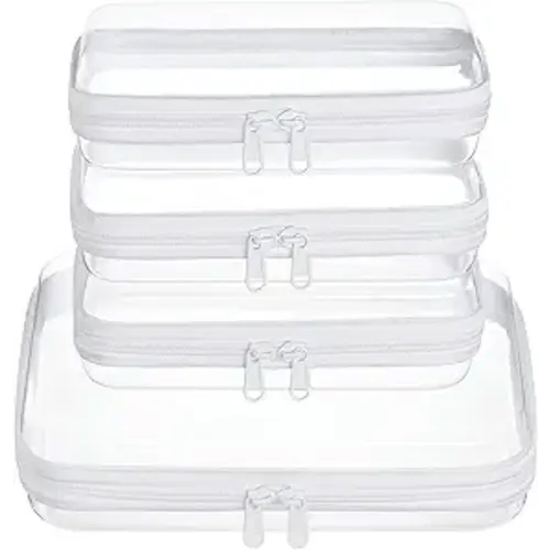 4 pcs Clear Zipper Pouches,Hard Shell Zipper Case, Toiletry Bag for Travel, CLear Diaper Bag, Toiletry Pouch, Travel Organizer, Cosmetic Bag,Toy Storage Bins (M+3S)