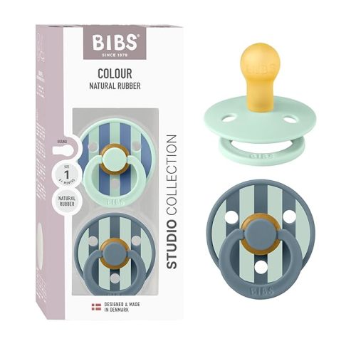 BIBS Pacifiers - Studio 2 Pack | Round Nipple Baby Pacifier | BPA Free Natural Rubber Latex Soother | Made in Denmark | Size 0+ Months | Block Nordic Mint Petrol