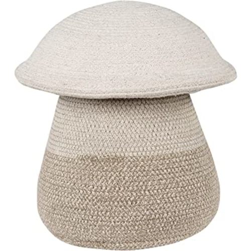 Lorena Canals Basket Mama Mushroom in Color Natural, Linen, Soil Brown for Kids Room, Play Area, Nursery. Handmade by artisans in Cotton and Non-Toxic Dyes. Size: Ø 1' x 1' 2"