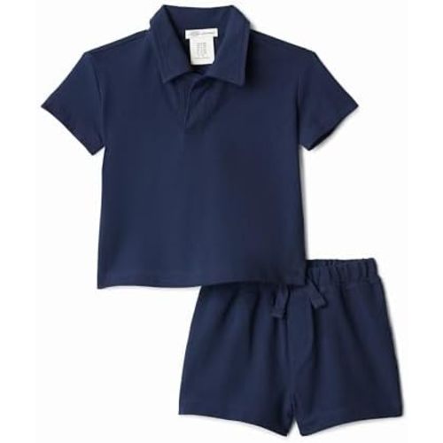 Amazon Essentials x Sofia Grainge Toddlers and Baby Boys' Cotton Pique Short Sleeve Shirt & Shorts Play Set