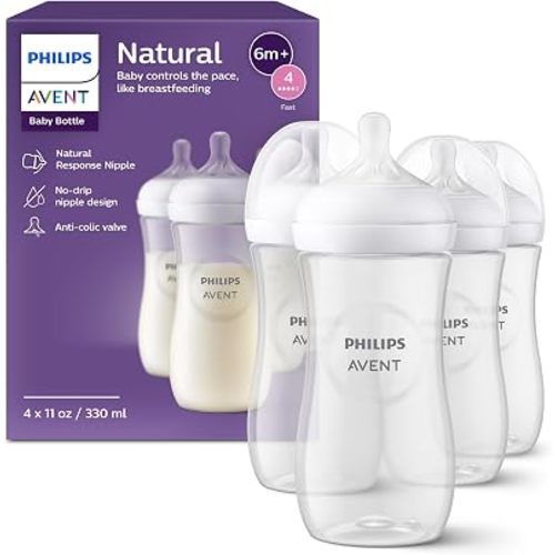 Philips Avent Natural Baby Bottles, Fast Flow, 11 oz, BPA-Free, 4-Pack