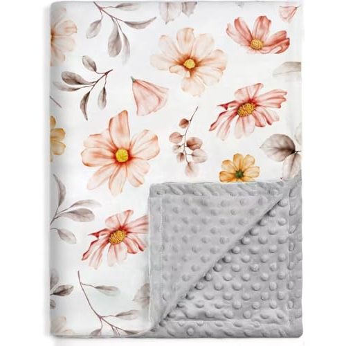 BORITAR Kids Baby Blankets Soft Plush Mink Fabric for Girls,Elegant Daisy Floral Receiving Blankets with Dotted Fleece Backing for Newborn,Toddler,Shower Gifts 30 x 40 Inch(75x100cm)
