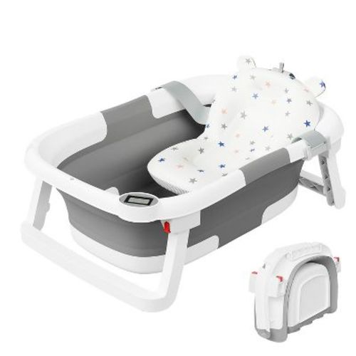 TUMAJUP Upgraded Baby Bathtub for Newborns with Real-time Thermometer - Gray