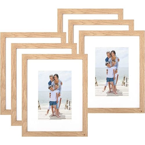 8x10 Picture Frame Set of 6, Made of Perspex Glass, Display Picture 5x7 with Mat or 8x10 without Mat, Wood Grain Photo Frame for Wall Mounting or Tabletop Display for Birthday Christmas Gifts