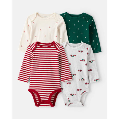Christmas Print Long-Sleeve Bodysuits | Size: 6M