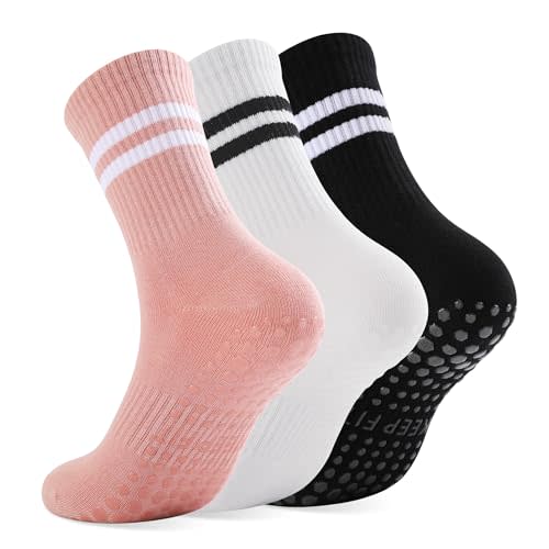loudashuaiqi Grip Pilates Socks Non Slip Athletic Yoga Socks with Grips for Women Grippy socks for Hospital Workout Barre