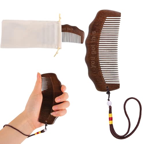 Wooden Labor Comb with Handle Rope, Sandalwood Birthing Comb for Labor Acupressure Tool for Pregnant Women Includes Cloth Bag Pregnancy Postpartum Essentials Gifts