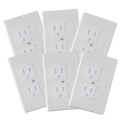 6-Pack Safety Innovations Self-Closing (1 Screw) Standard Outlet Covers - An Alternative To Wall Socket Plugs for Child Proofing Outlets, (White)