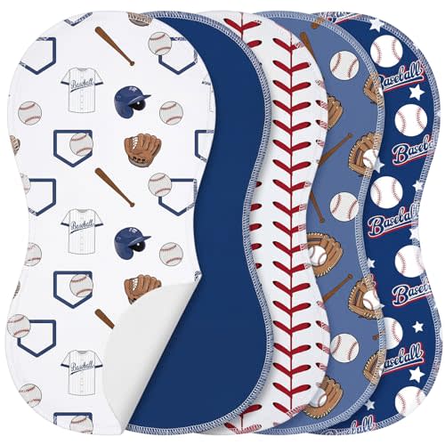 SmoothNovelty 5 Pack Baseball Baby Burp Cloths for Newborns, Soft, 19"x9" | Absorbent Burping Rags, Spit up Cloths for Boy Girl, Baby Shower Gifts, Nursery Decor Accent, Machine Washable Reusable Rags