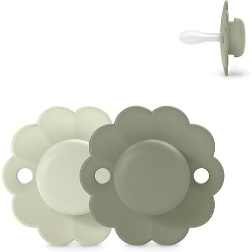 Suavinex Wonder Baby Pacifier, SX Pro Silicone Nipple, Reversible, Non Irritating Shield Design, 2Pk Pacifiers 6-18 Months, Made in Europe,Aqua/Green