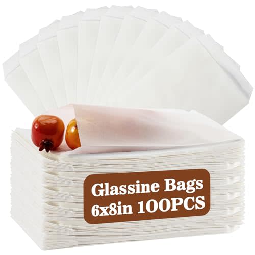 MAQIHAN 100 Wax Paper Sandwich Bags - 6"x8" Glassine Bags, Translucent Envelopes for Food Take Out, Snack, Bakery, Cookies, Treats, Sandwiches, Soaps, Gift Card Packaging