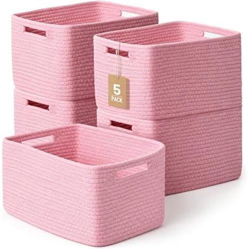 5 Pack Woven Storage Baskets, Decorative Storage Bins for Organizing